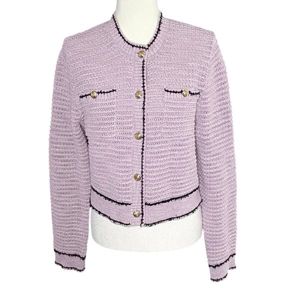 Dimple Hsu Knit Cardigan Sweater Women's L | Lavender | Classic Crop | EUC - Picture 1 of 13